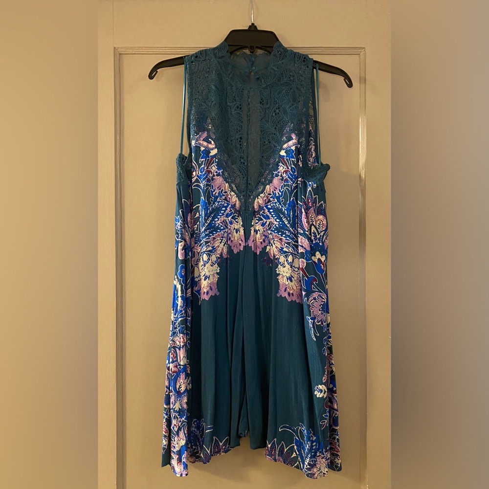 Free People green butterfly slip dress with lace detail